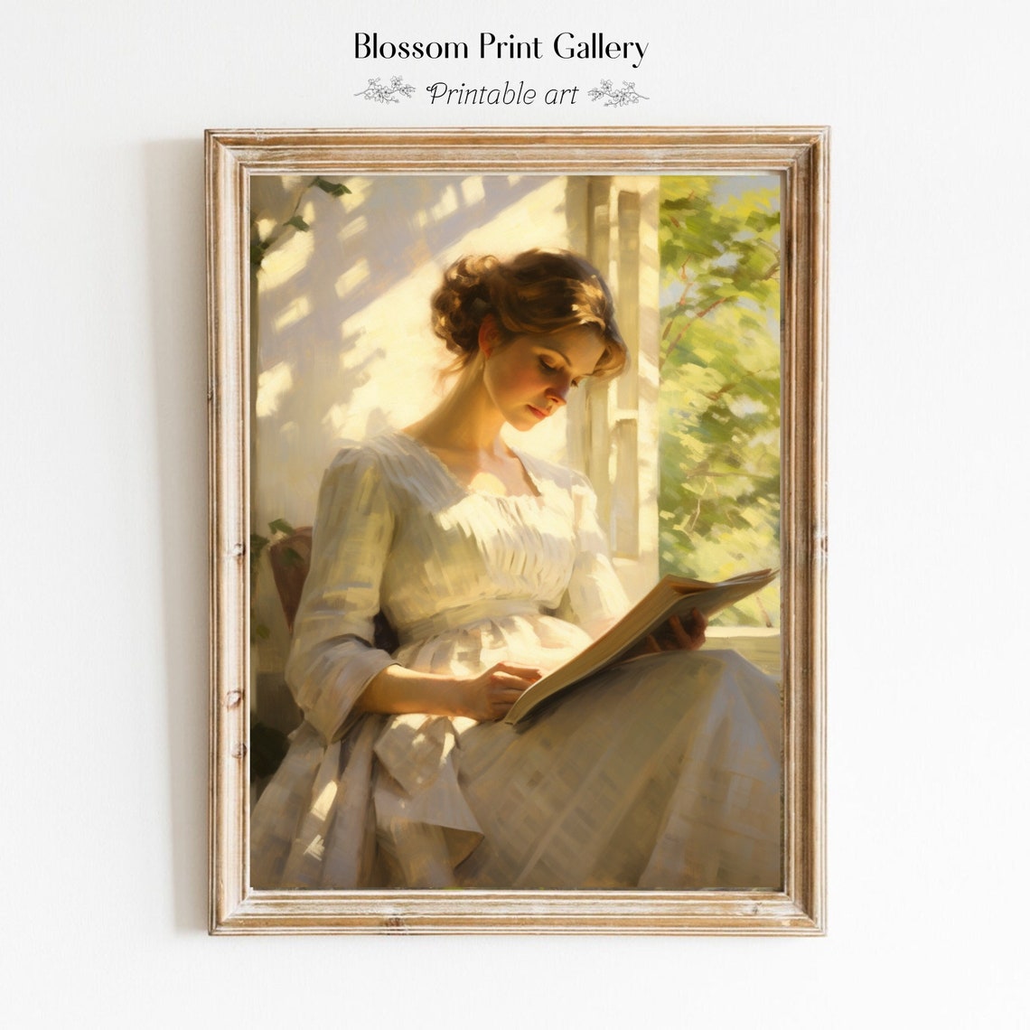 Young Woman Reading by Sunlit Window Vintage Portrait Poster