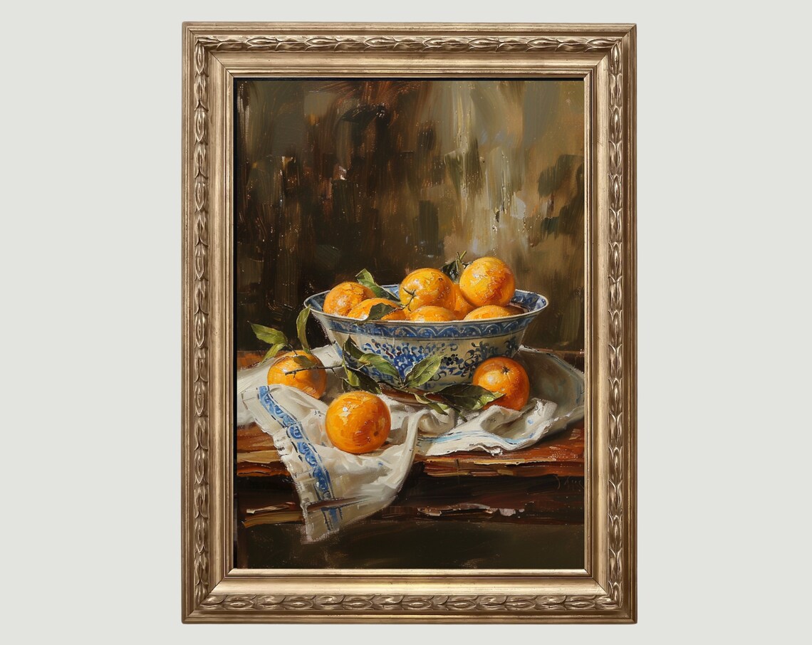 Moody Oranges Vintage Fruit Still Life Art Print