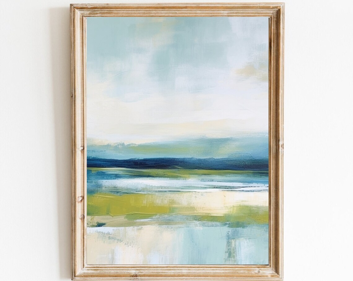 Muted Blue Abstract Seascape Horizon Coastal Oil Painting Poster