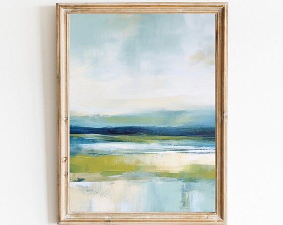 Muted Blue Abstract Seascape Horizon Coastal Oil Painting Poster