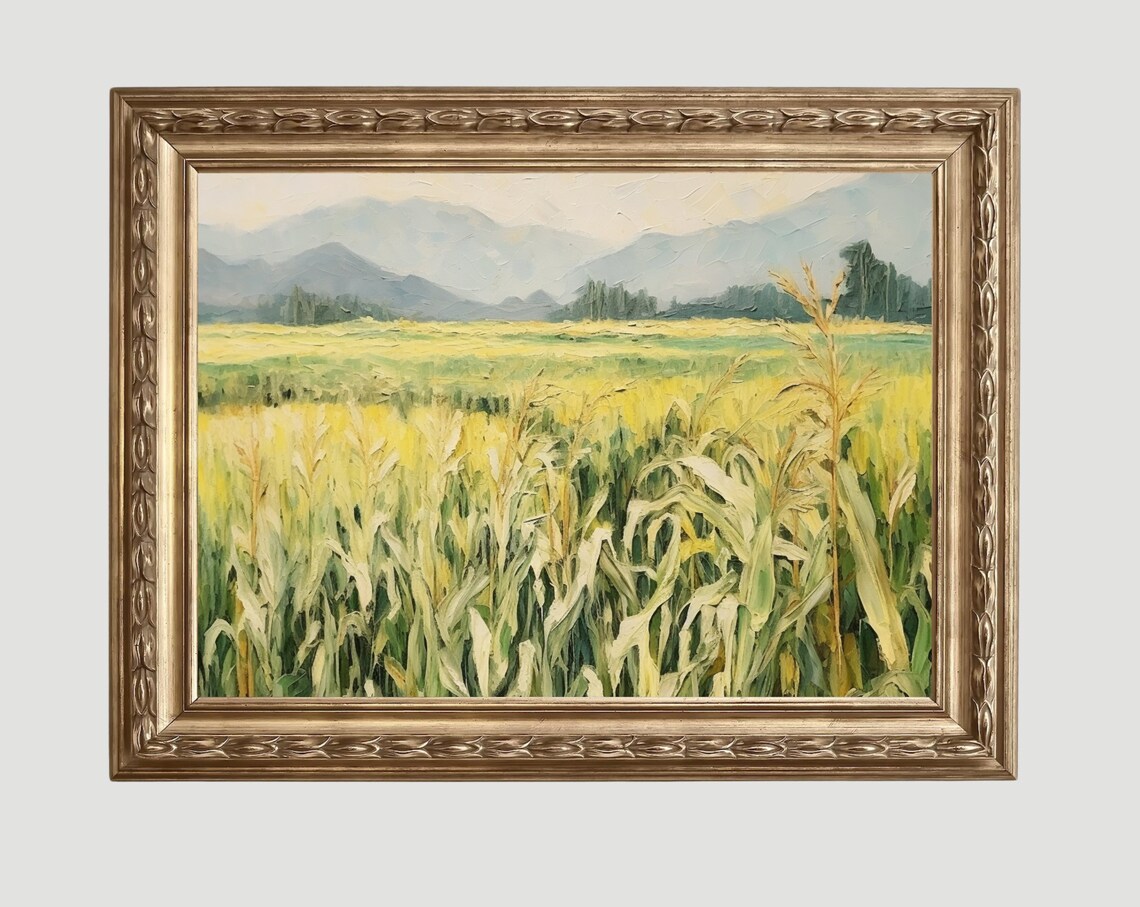 Golden Cornfield Landscape Oil Painting Farmhouse Harvest Poster