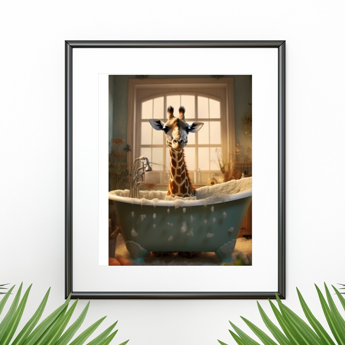 Funny Giraffe in Bubble Bathtub Whimsical Humor Bathroom Painting Poster - Image 5