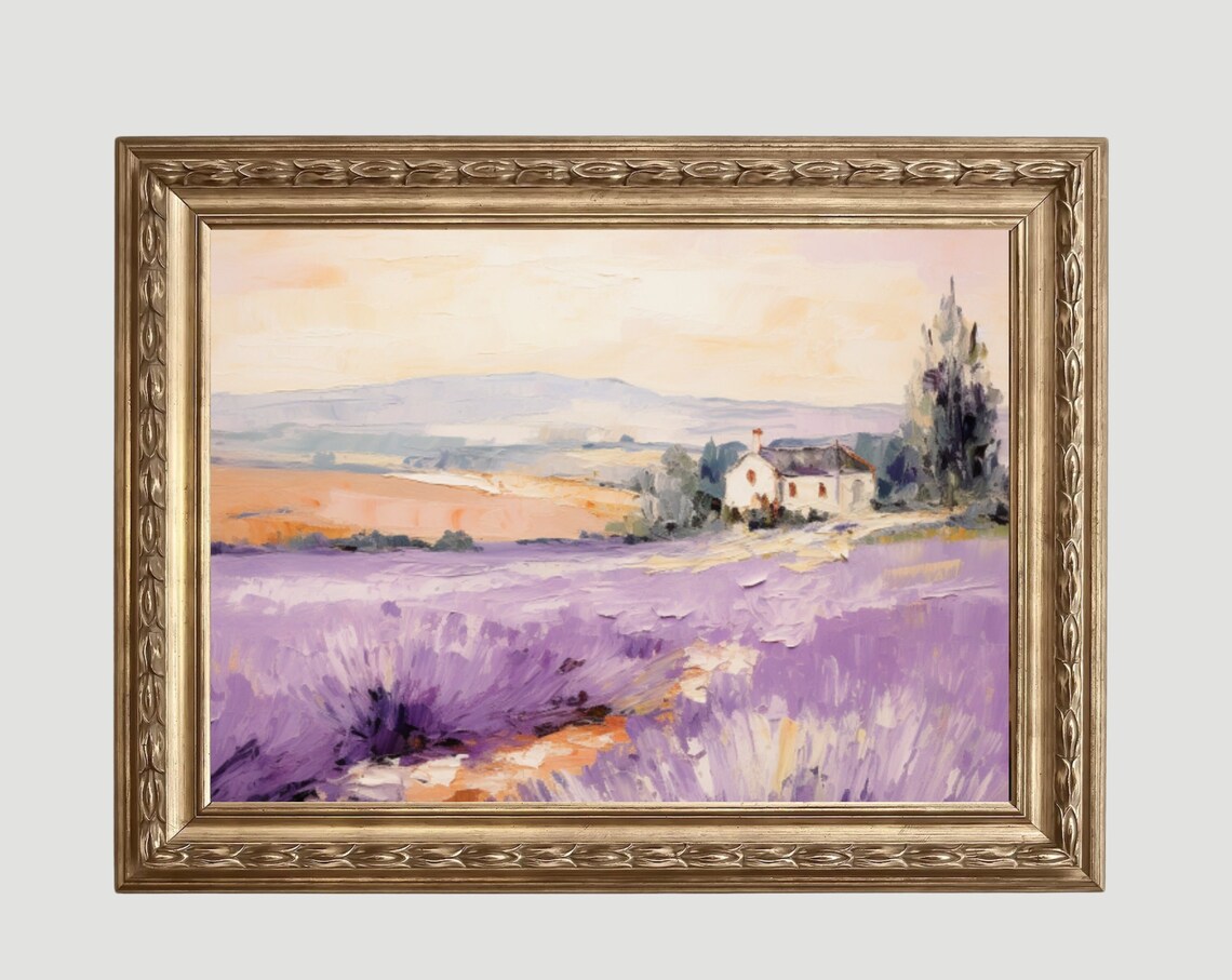 Lavender Field Farmhouse Sunset Purple Floral Landscape Poster