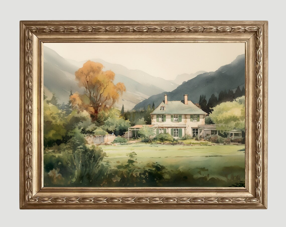 Country House In The Mountains Watercolor Landscape Painting Poster