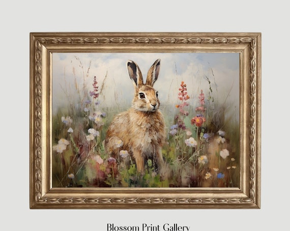 Vintage Rabbit Painting Rustic Hare Art Print