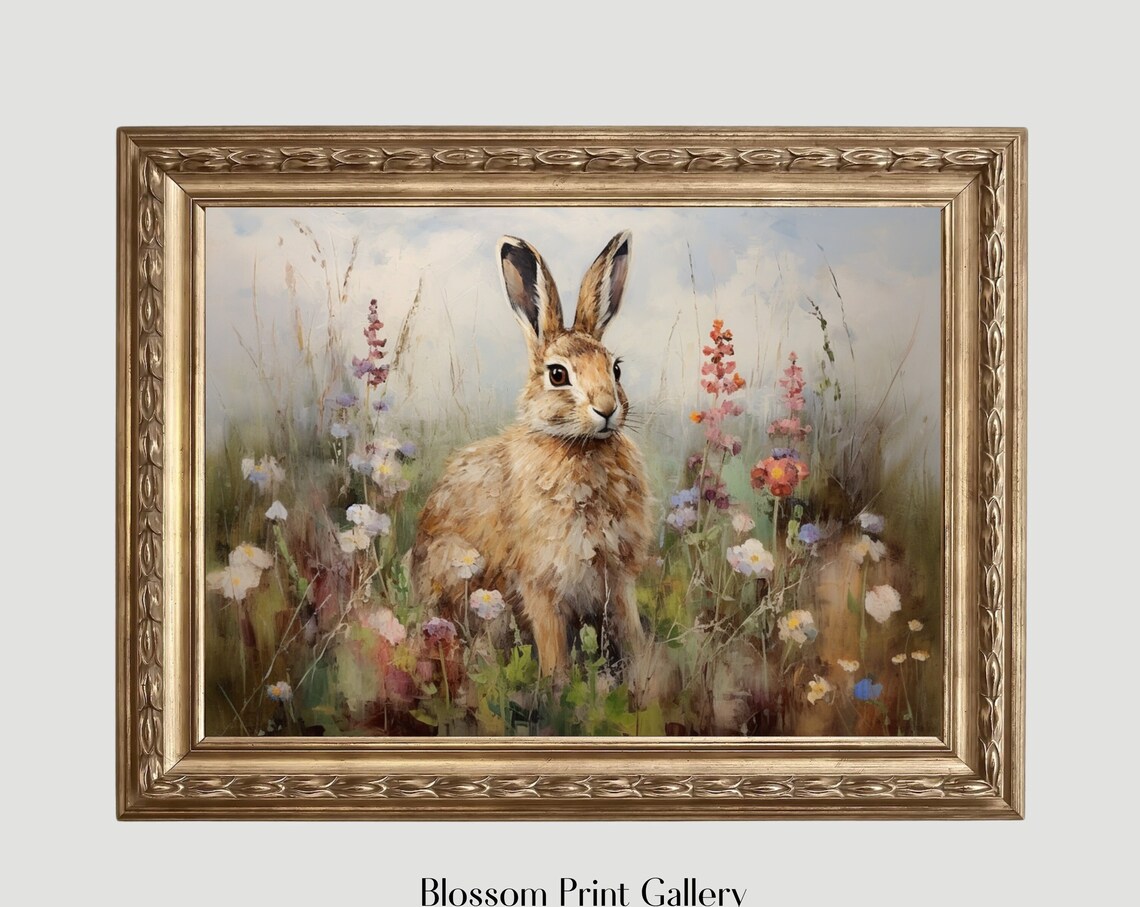 Vintage Rabbit Painting Rustic Hare Art Print