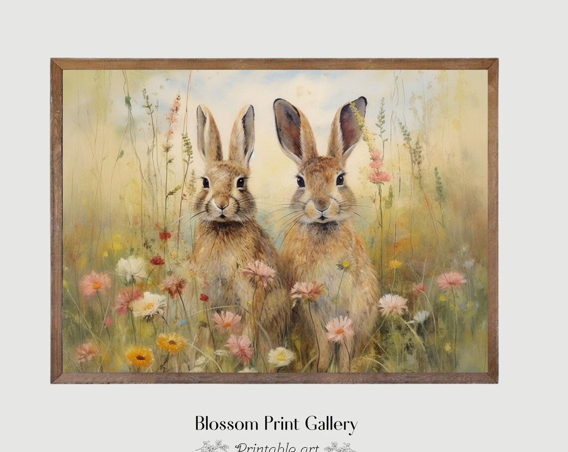 Vintage Rabbit Painting, Rustic Hare Nursery Art