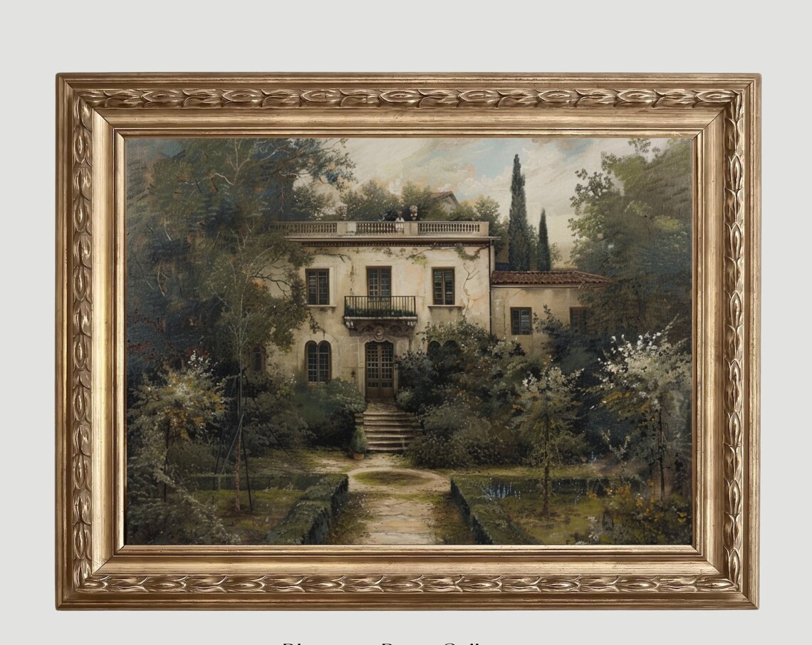 Old Italian Villa with Garden Moody Vintage Architecture Poster - Image 6