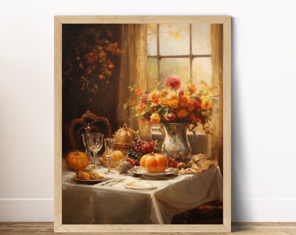 Autumn Harvest Dinner Table by Sunlit Window Still Life Poster