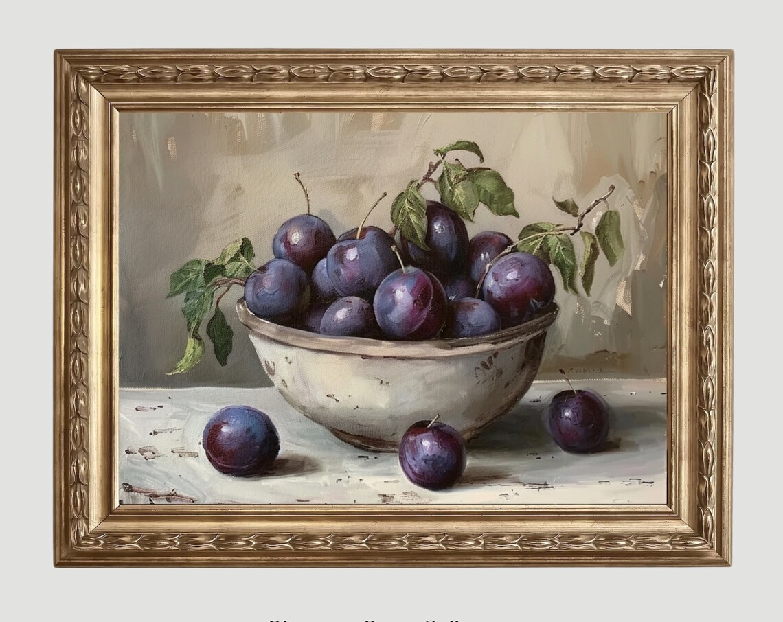 Moody Plums Vintage Fruit Still Life Art Print