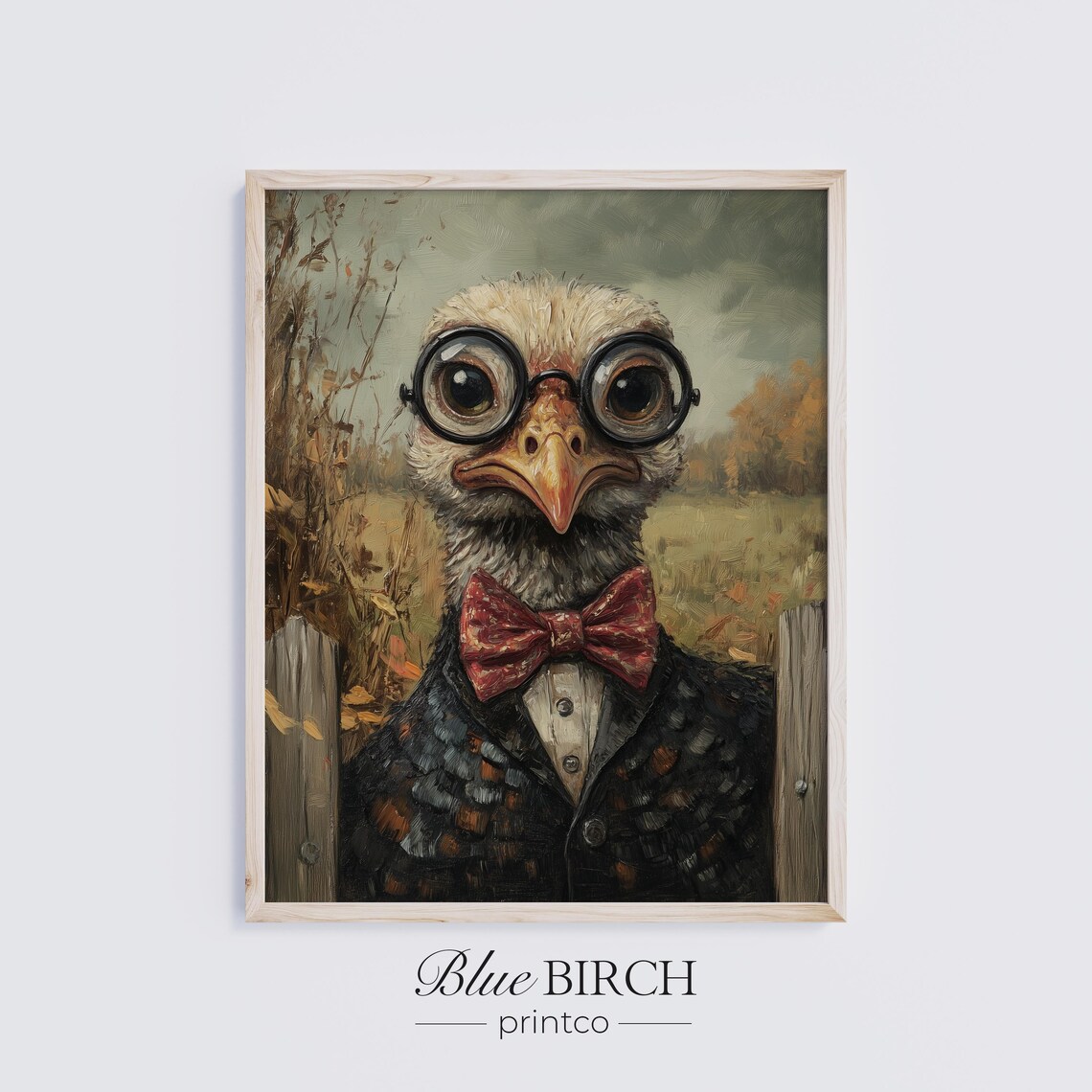 Rustic Turkey Portrait With Glasses, Vintage Art Print