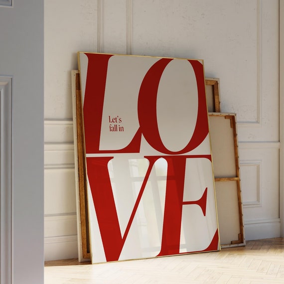 Love Wall Art Print Quote Retro 70s Trendy Vintage Red Typography