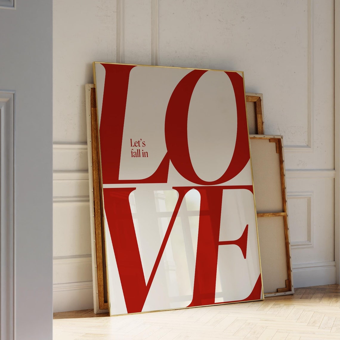 Lets Fall in Love Retro Red Typography Bold Vintage Wall Poster