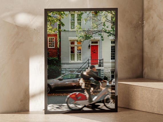 Georgetown Dc Photography Print Red Door Cyclist Federal Architecture