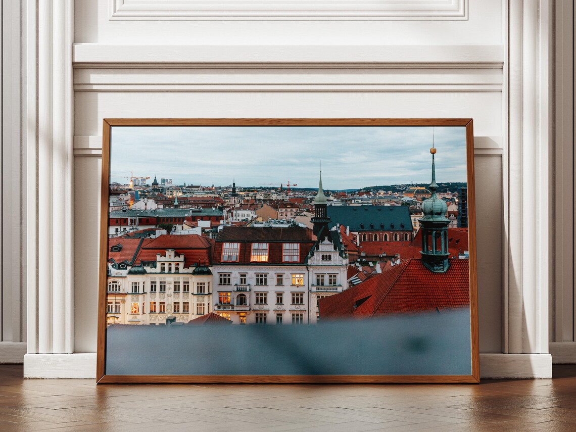 Prague Rooftops Blue Hour Cityscape Travel Poster