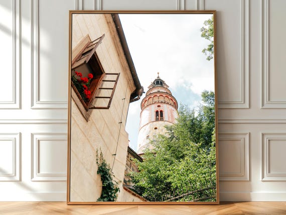 Cesky Krumlov Castle Print Gothic Renaissance Architecture Red Flowers