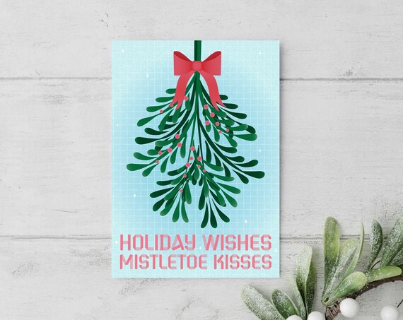 Mistletoe Kisses Sky Blue Holiday Wishes Christmas Art Poster