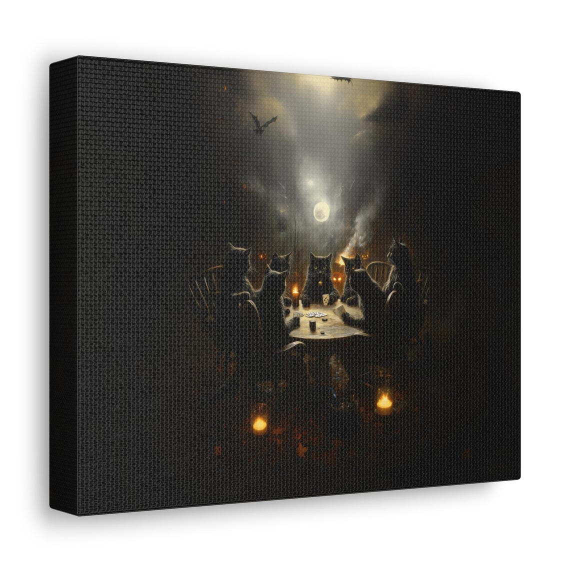 Seven Black Cats Playing Poker Under Moonlit Halloween Sky Poster - Image 3