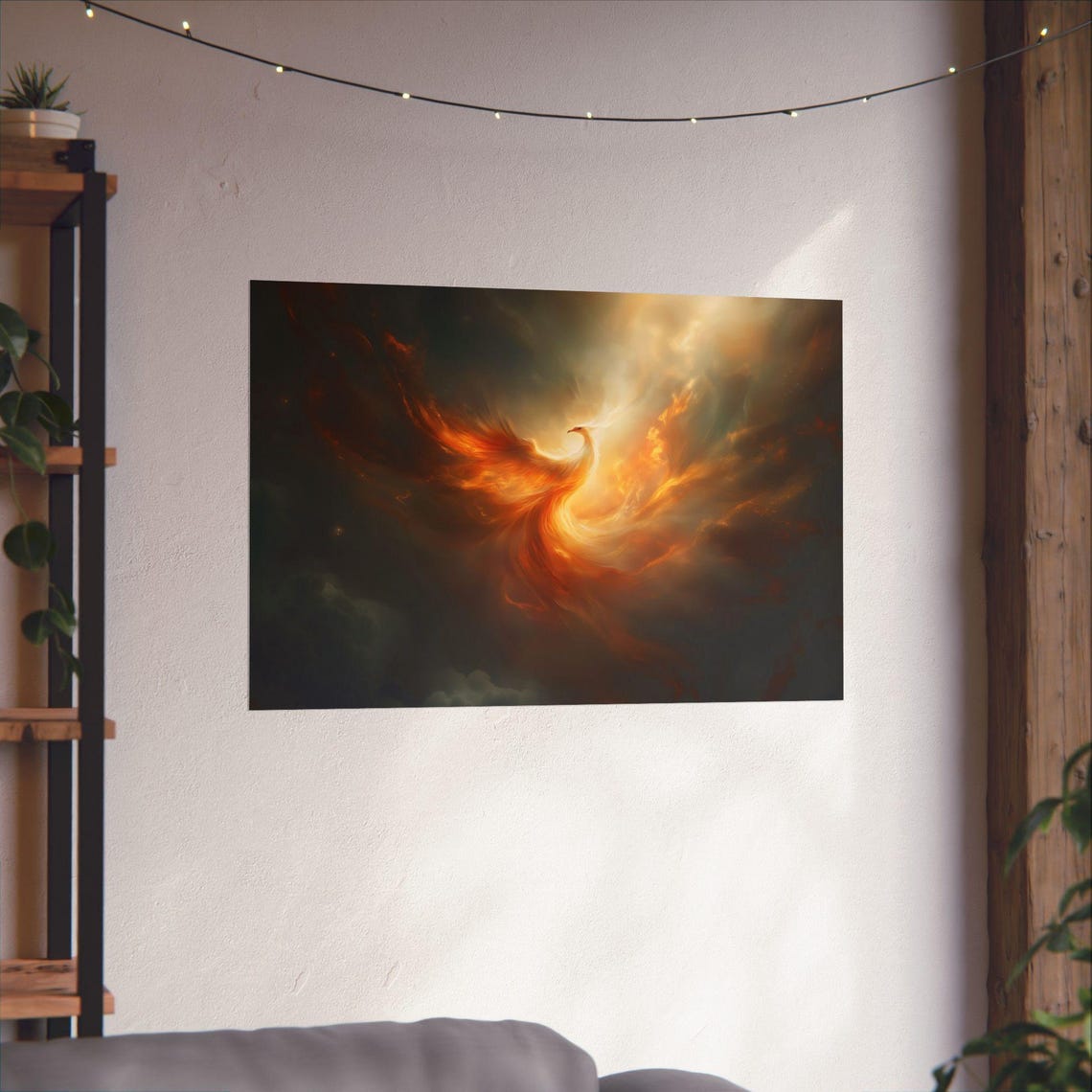 Fiery Phoenix Rising Through Dark Clouds Mythical Bird Poster - Image 2