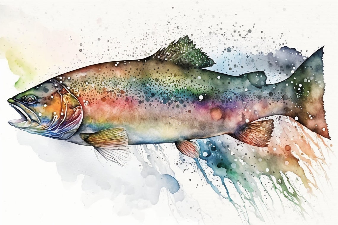 Rainbow Trout Fish Watercolor Splash Colorful Fishing Art Poster