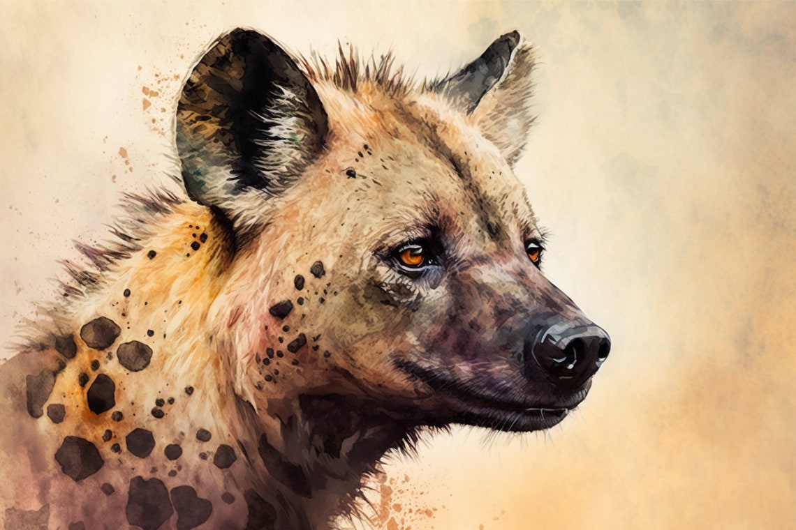Spotted Hyena Watercolor Head Profile Safari Animal Wall Art