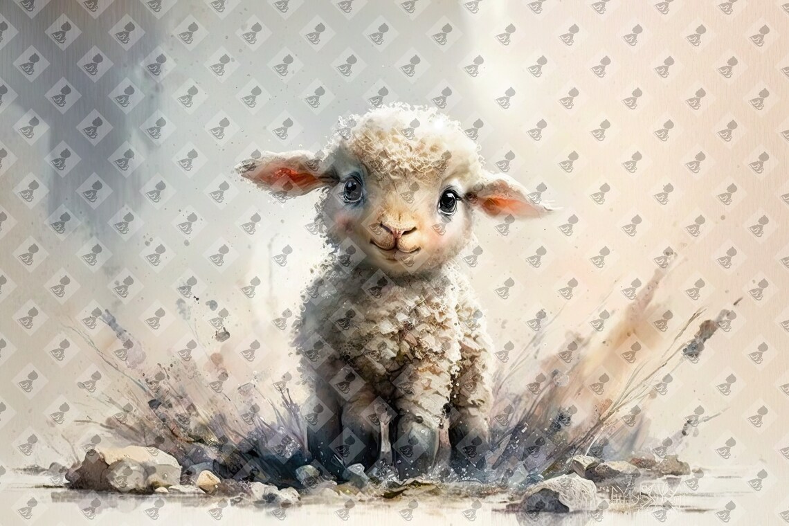 Cute Watercolor Baby Lamb Nursery Wall Art Print