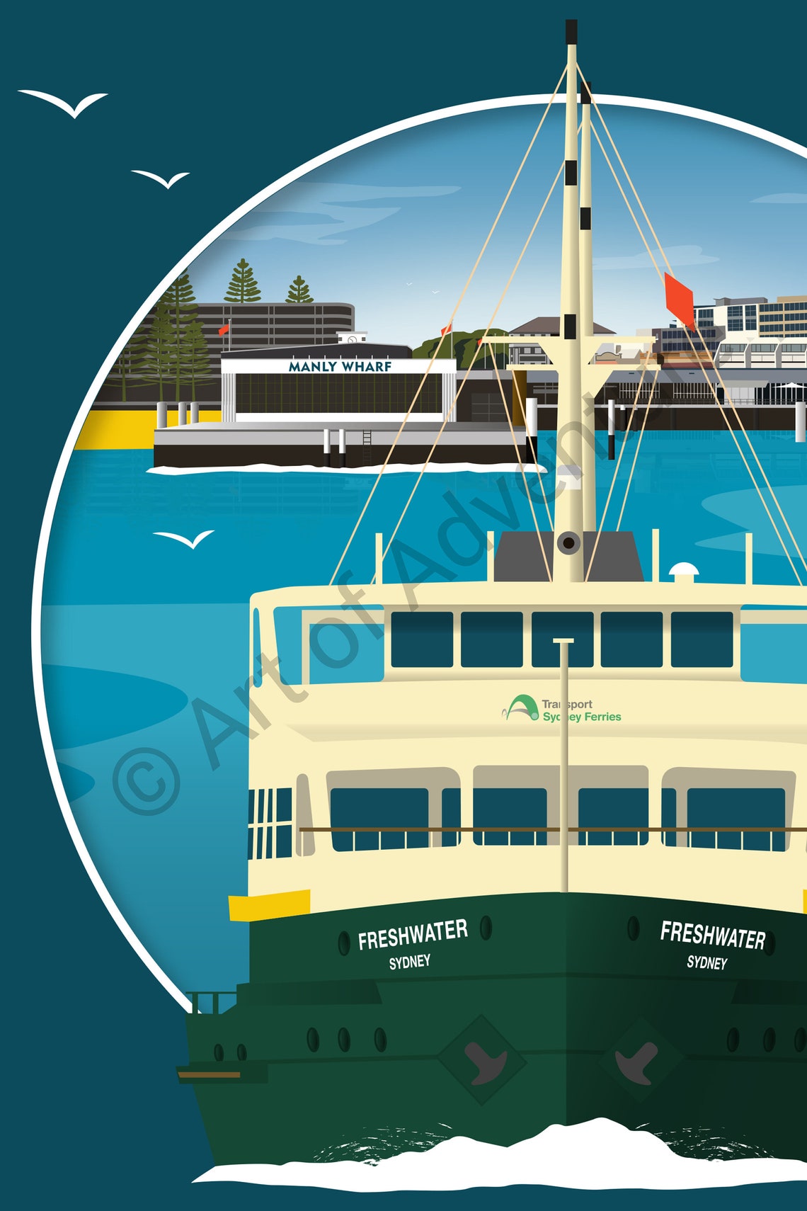 Manly Ferry Australia Sydney Harbour Classic Ferry Ride Vintage Poster - Image 3