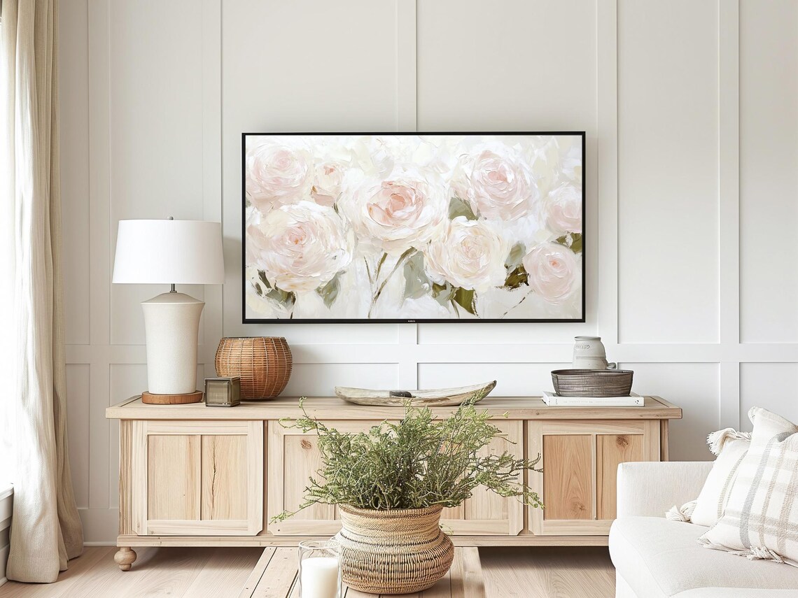 Pink Roses Flower Frame Art Print, Neutral Floral - Image 3
