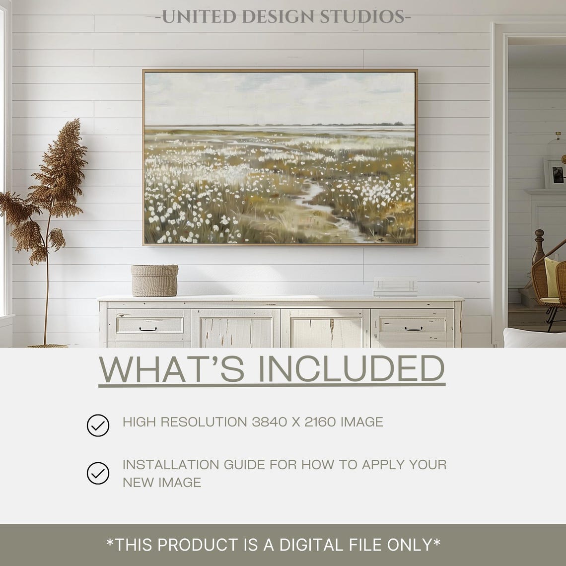 Muted Wildflower Field Green Gold Oil Painting Meadow Poster - Image 2