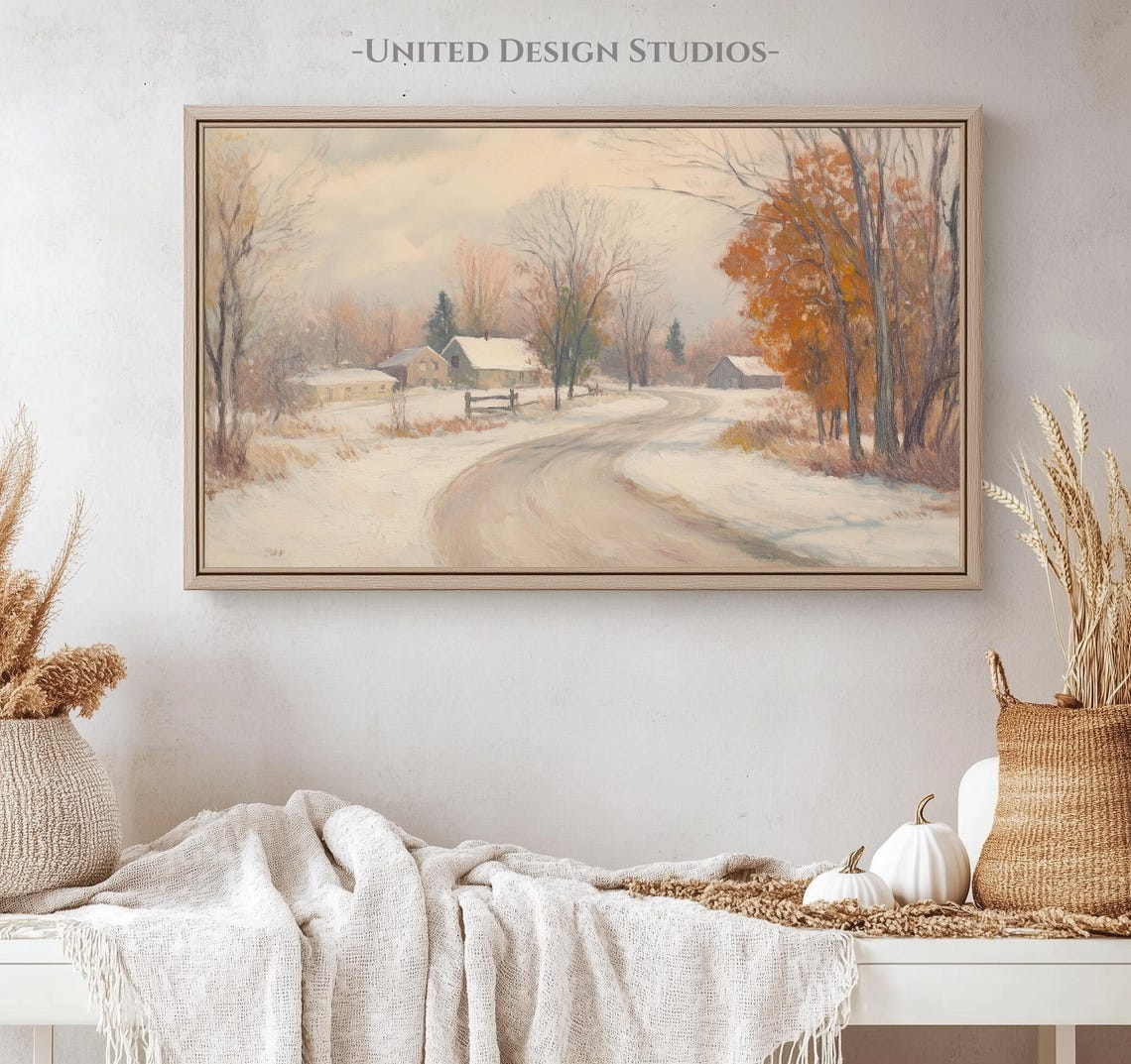 Winter Frame Tv Art Oil Painting Of Winter Landscape For Frame Tv Winter Farmhouse Tv Art Fall Foliage Tv Art - Image 4