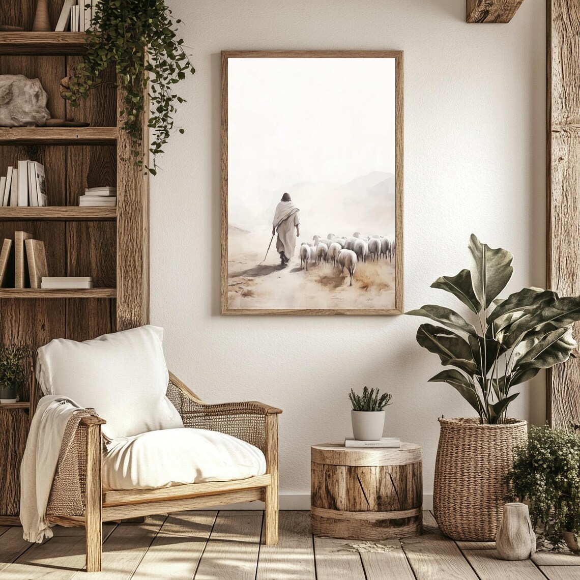 Jesus With His Flock Christian Sketch Art Print - Image 3