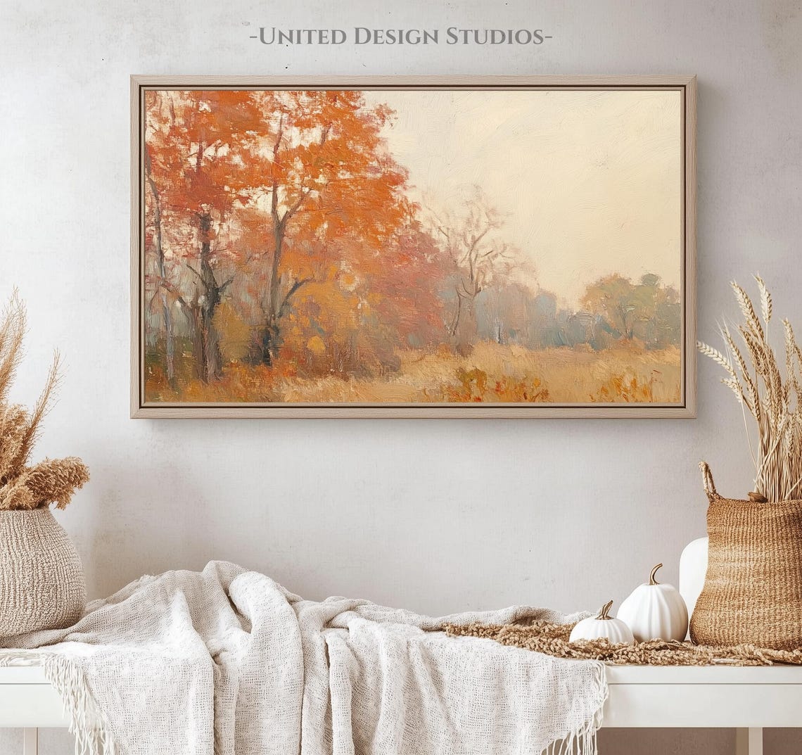 Warm Autumn Treeline Misty Orange Trees Soft Fall Frame TV Art Poster - Image 4
