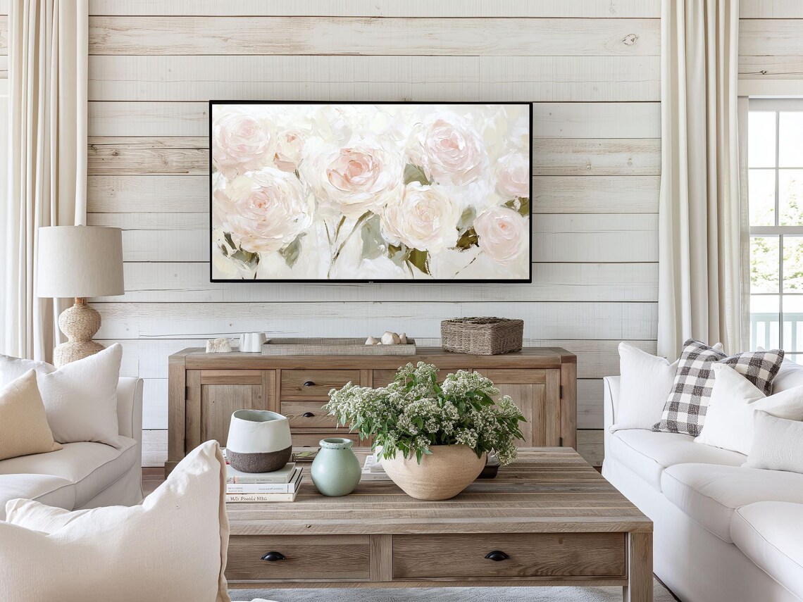 Pink Roses Flower Frame Art Print, Neutral Floral - Image 2