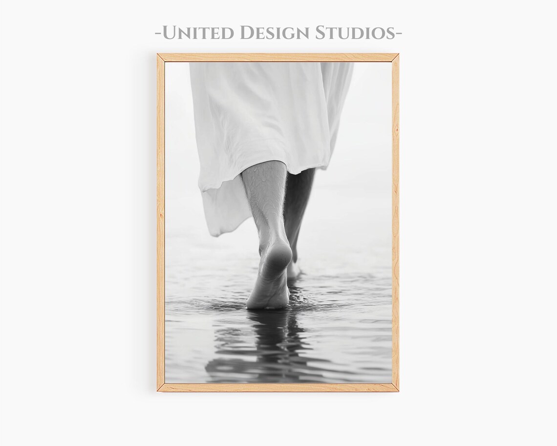 Jesus Walking On Water Bare Feet Ripple Monochrome Faith Photography Poster