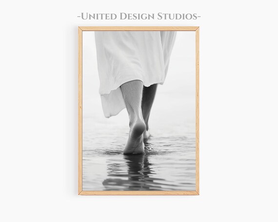 Jesus Walking On Water Bare Feet Ripple Monochrome Faith Photography Poster