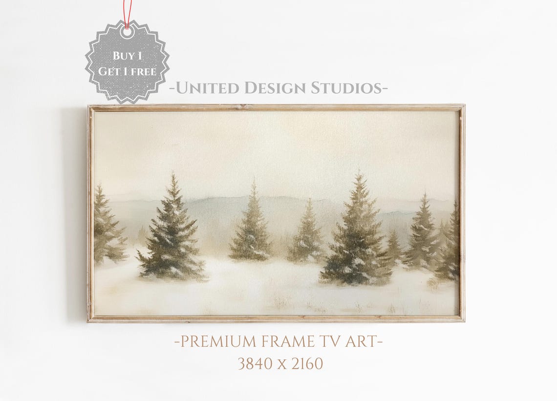 Snowy Evergreen Trees Winter Forest Neutral Landscape Wall Art