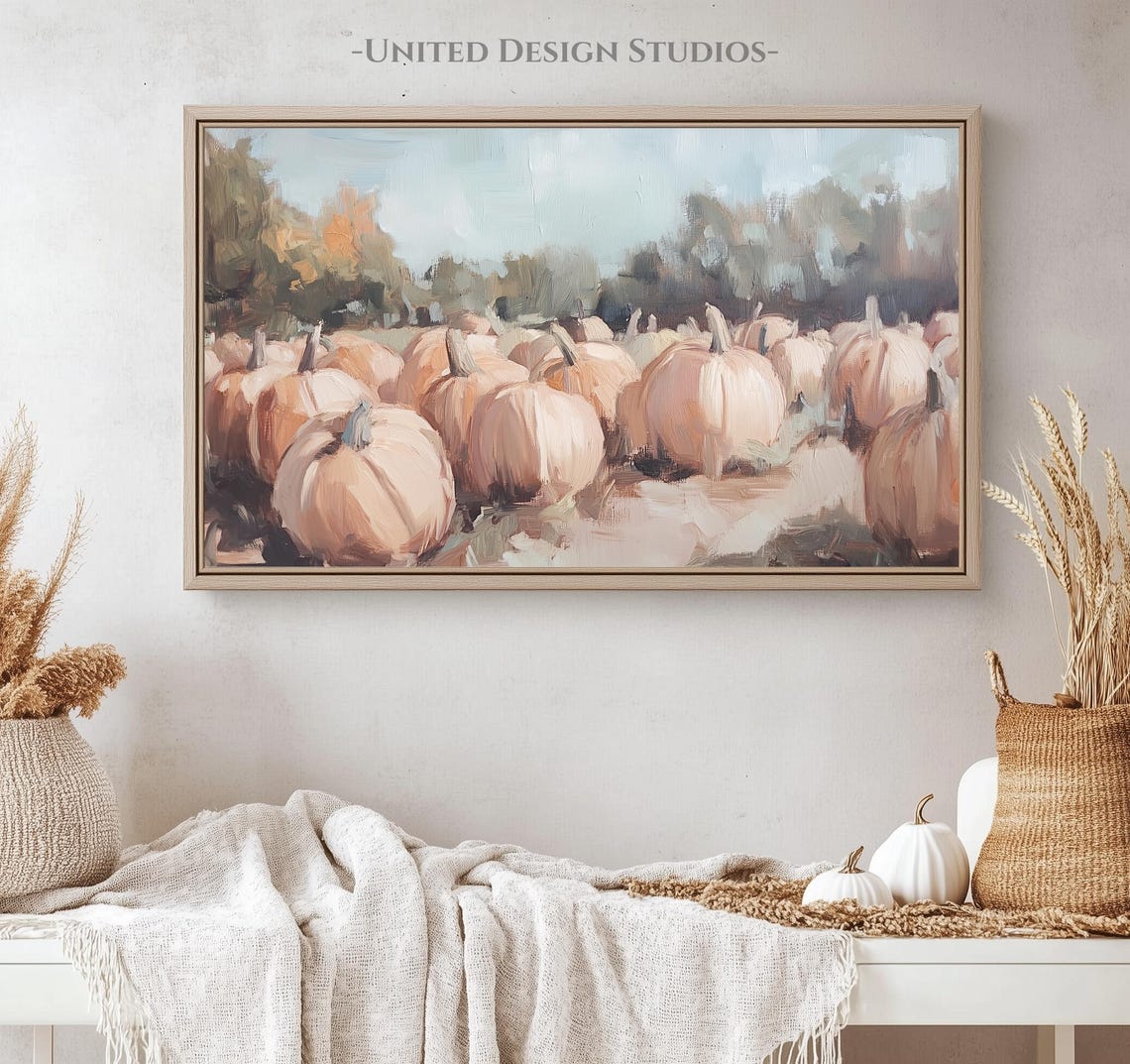 Muted Pumpkin Patch Harvest Field Warm Autumn Oil Painting Poster - Image 4