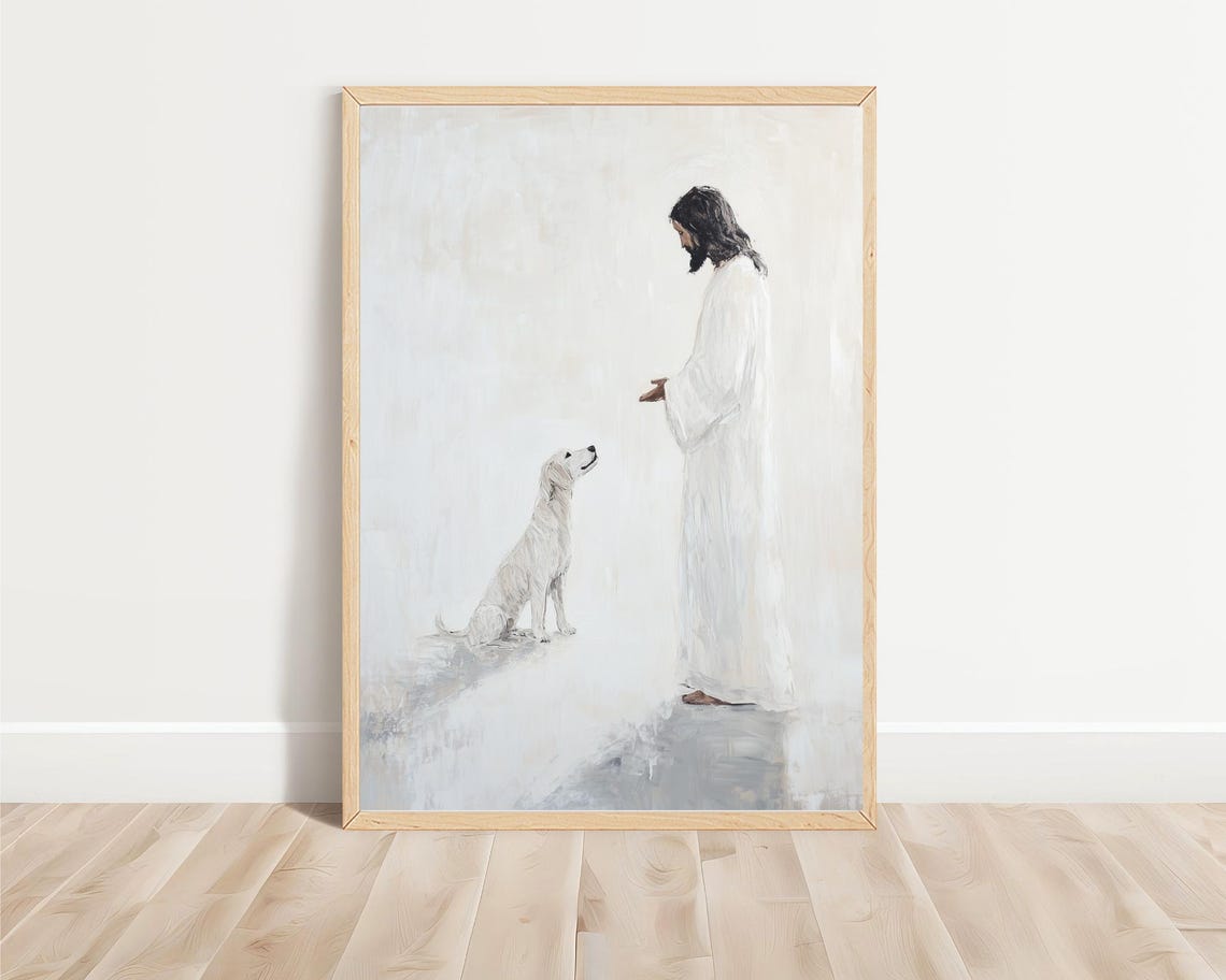 Jesus Welcoming A Dog To Heaven Christian Artwork Jesus And Dog Modern Christian Art Bible Sketches Jesus Loves You Jesus Painting - Image 4