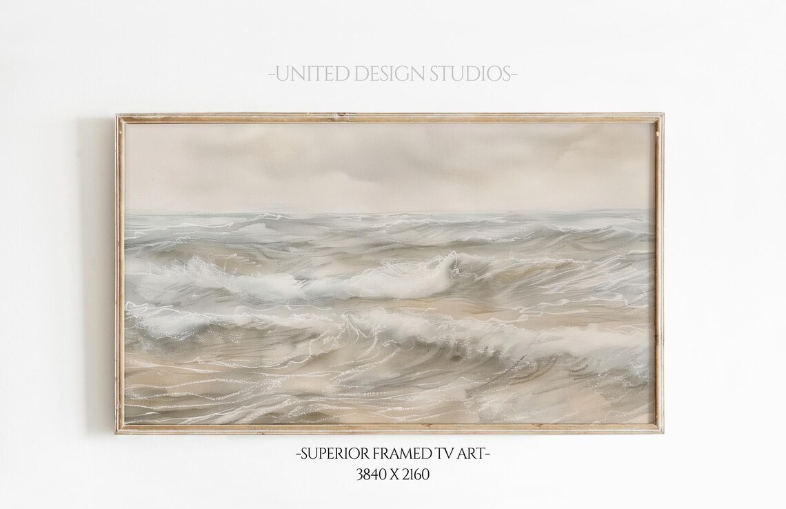 Neutral Ocean Waves Painting Beige Minimalist Seascape Calm Beach Art Poster