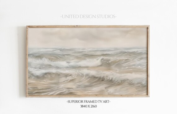 Neutral Ocean Waves Painting Beige Minimalist Seascape Calm Beach Art Poster