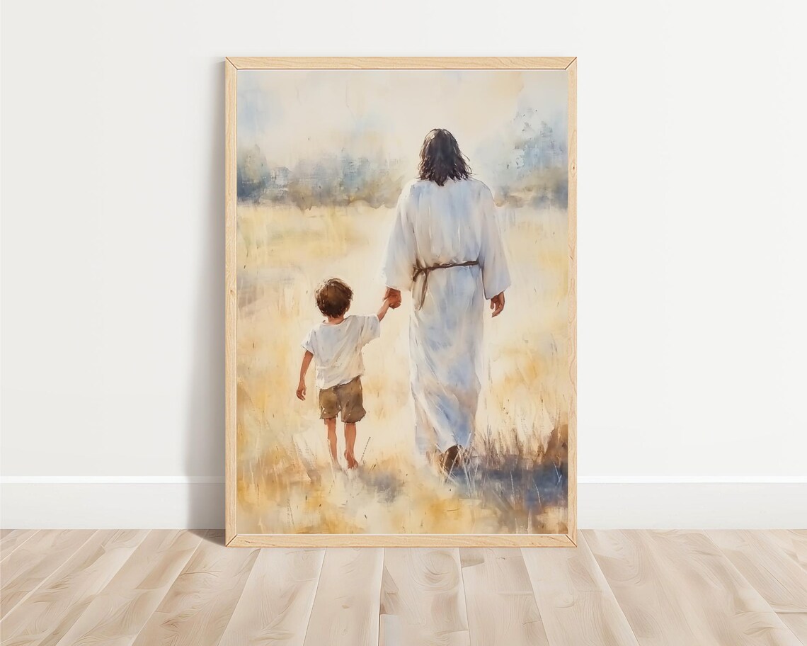 Jesus Holding Hand Of Little Boy Walking Through Golden Wheat Field Poster - Image 3