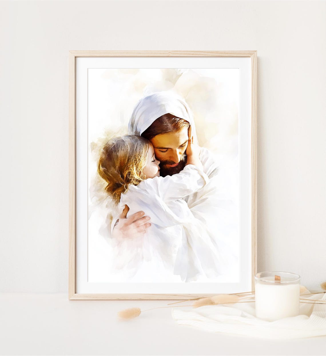 Jesus Embracing Child Tender Hug Watercolor Love Christian Art Poster - Image 4