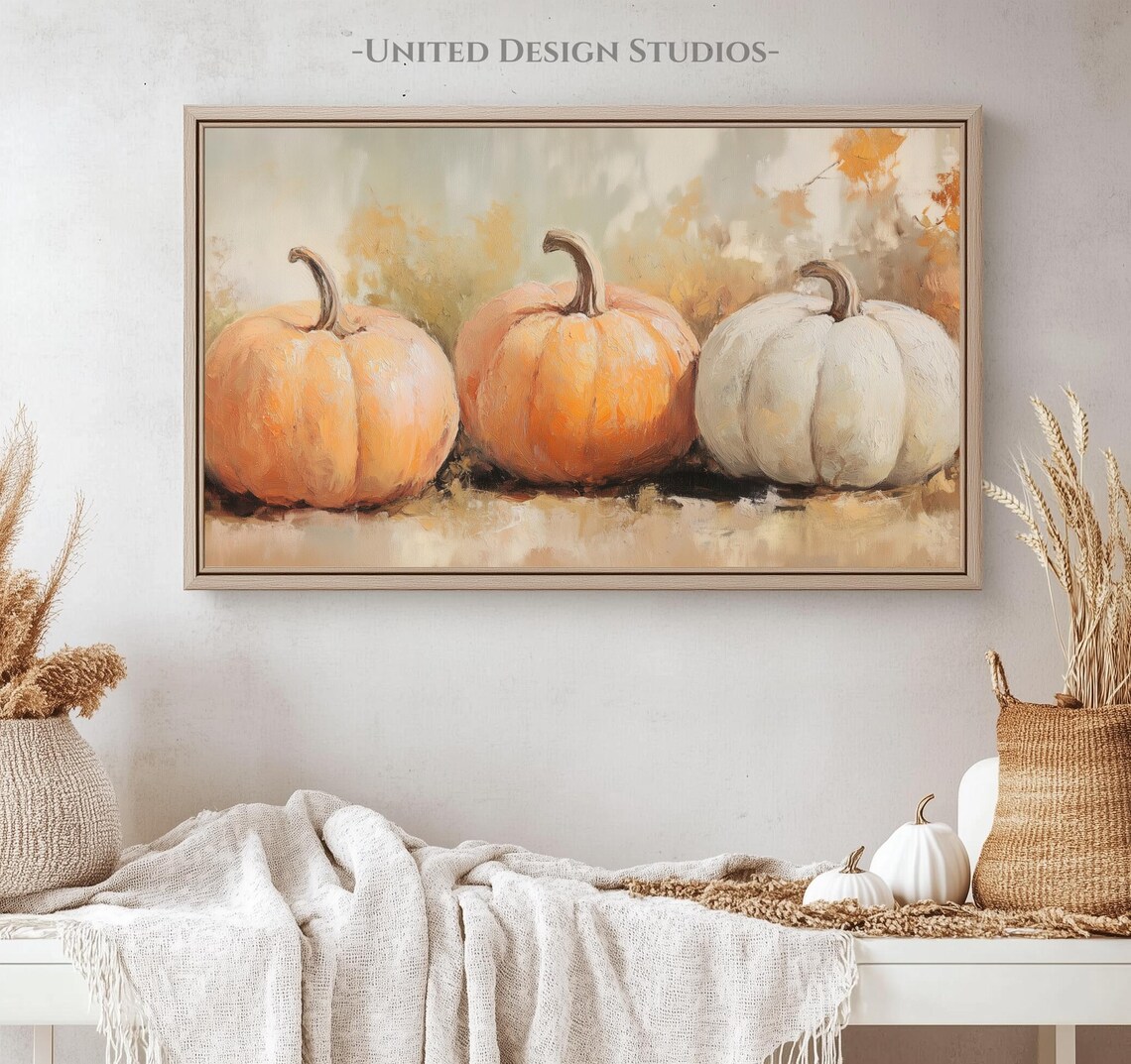 Rustic Pumpkins Still Life Orange and White Fall Harvest Frame TV Art Poster - Image 4