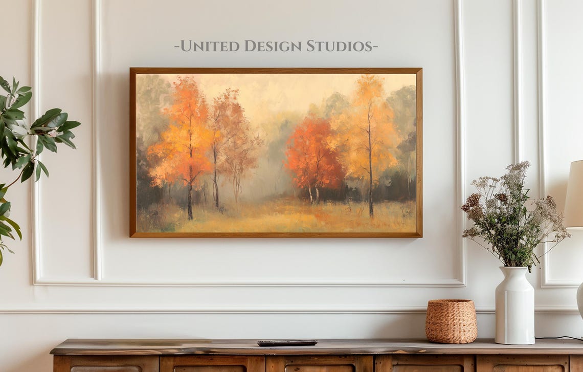 Golden Autumn Trees Misty Fall Forest Oil Painting Travel Poster - Image 3