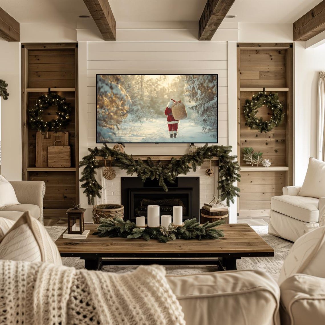 Christmas Frame Tv Art Santa Claus Art For Tv Neutral Christmas Farmhouse Tv Art Winter Frame Tv Art Holiday Frame Tv Art - Image 4