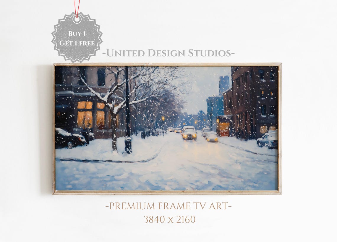 Frame Tv Winter Art Painting Of A City Winter Frame Tv Art New York Winter Holiday Frame Tv Art Snowy City Frame Tv Art