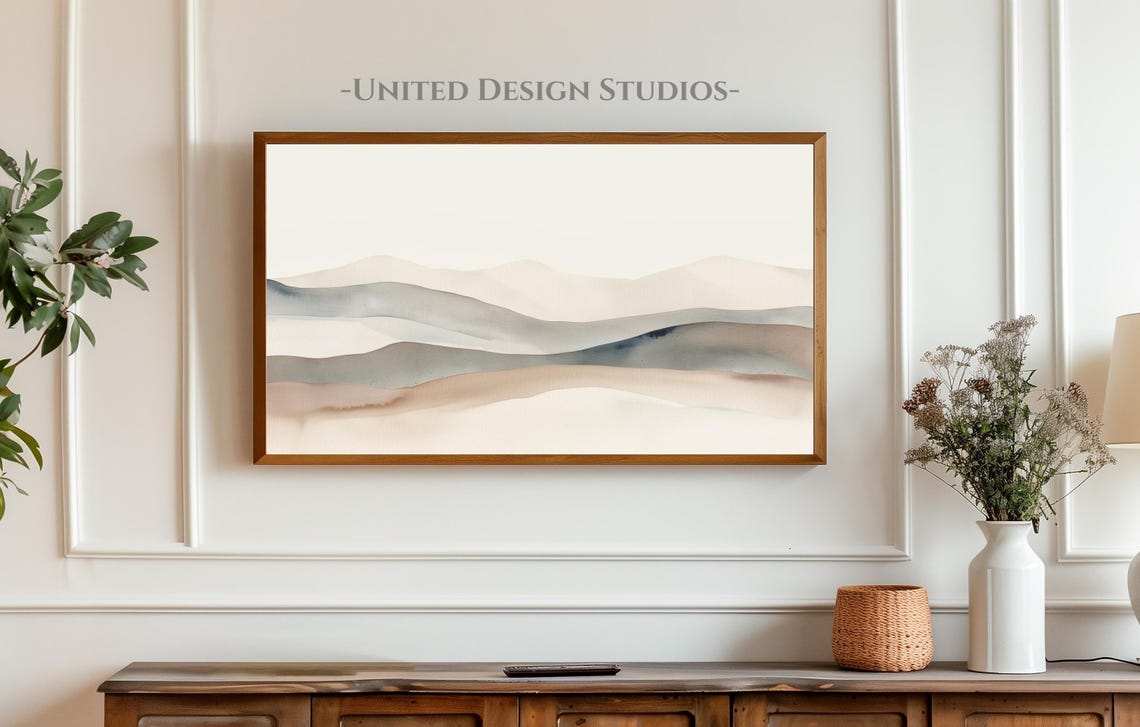 Pastel Watercolor Waves Abstract Soft Neutral Modern Art Poster - Image 4