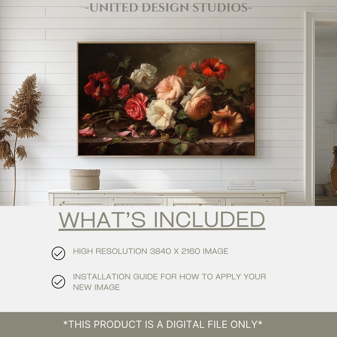 Pink White Roses Dark Background Vintage Oil Painting Poster - Image 2