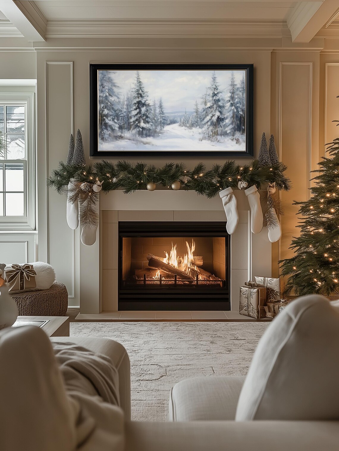 Frame Tv Winter Art Winter Forest Painting Frame Tv Art Snowy Pine Trees Tv Art Winter Landscape Farmhouse Winter Tv Art - Image 2