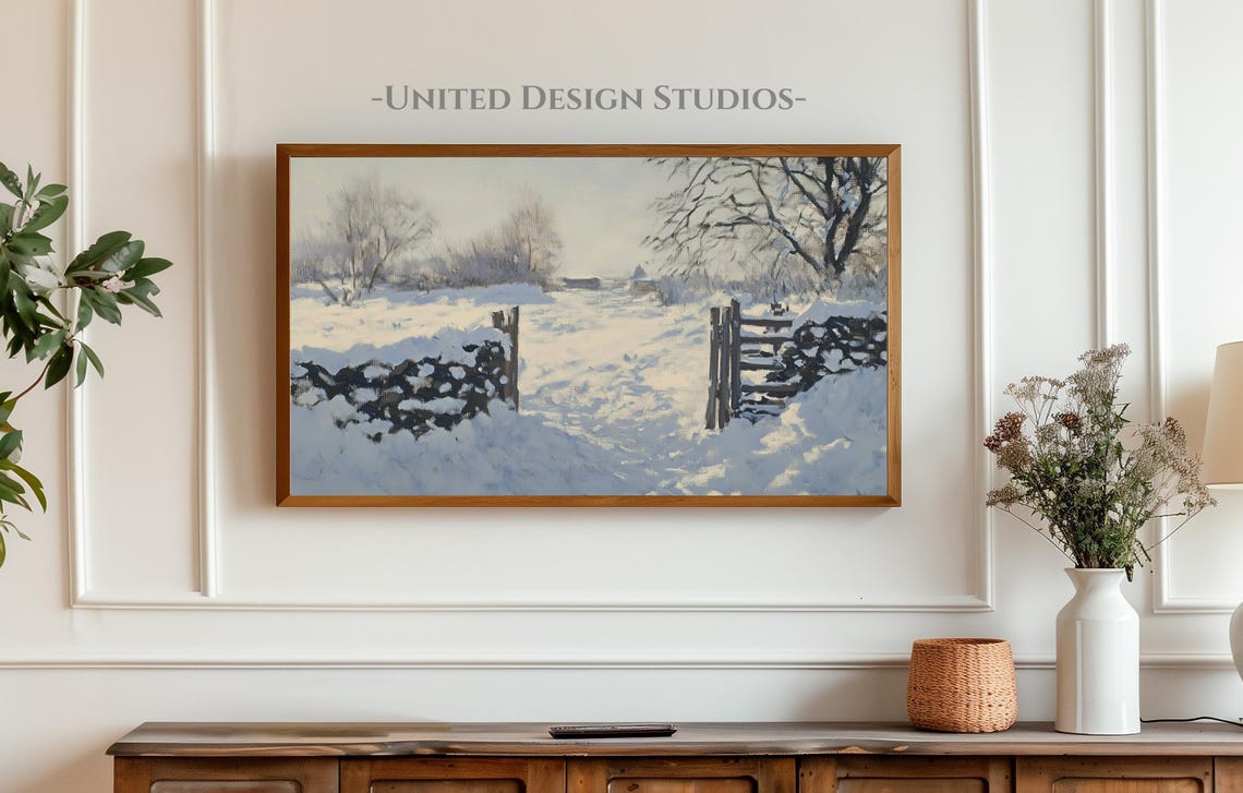 Winter Frame Tv Art Painting Of Winter Field Frame Tv Art Farmhouse Rustic Winter Tv Art Winter Cottagecore Tv Art - Image 3